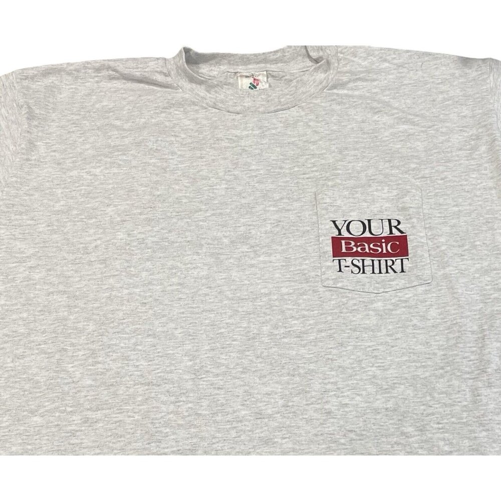 Vtg 90s Basic Cigarettes Your Basic T-Shirt Mens XL Gray Spellout Logo Pocket